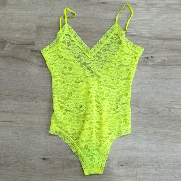 NWT Anthropologie V-neck sheer lace neon bodysuit - Picture 2 of 5